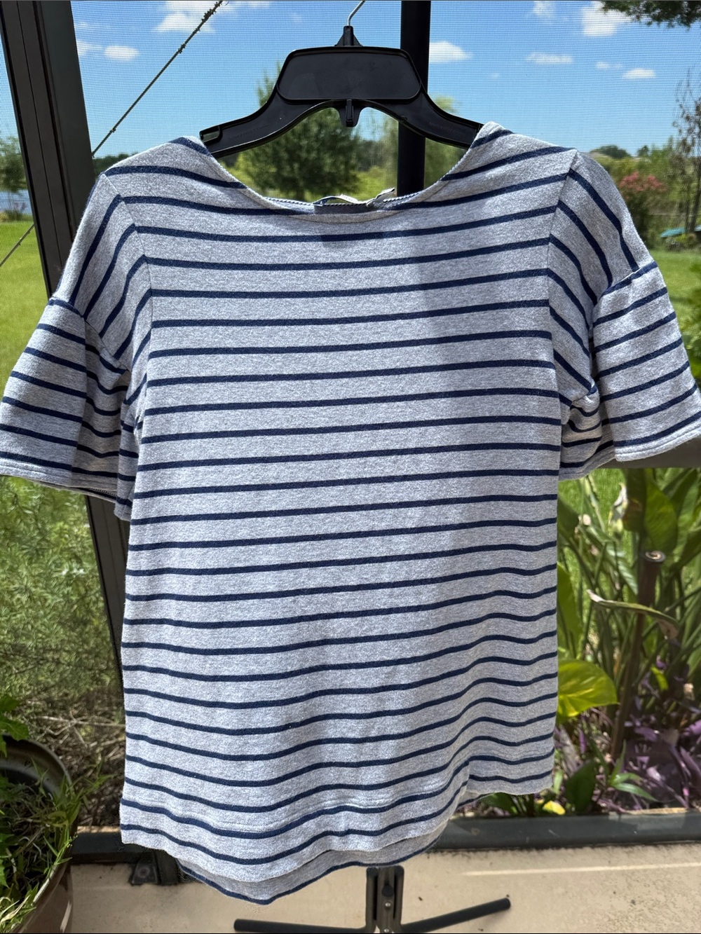 Vineyard Vines cotton Light Gray & Navy Striped Boatneck Short Sleeve Tee